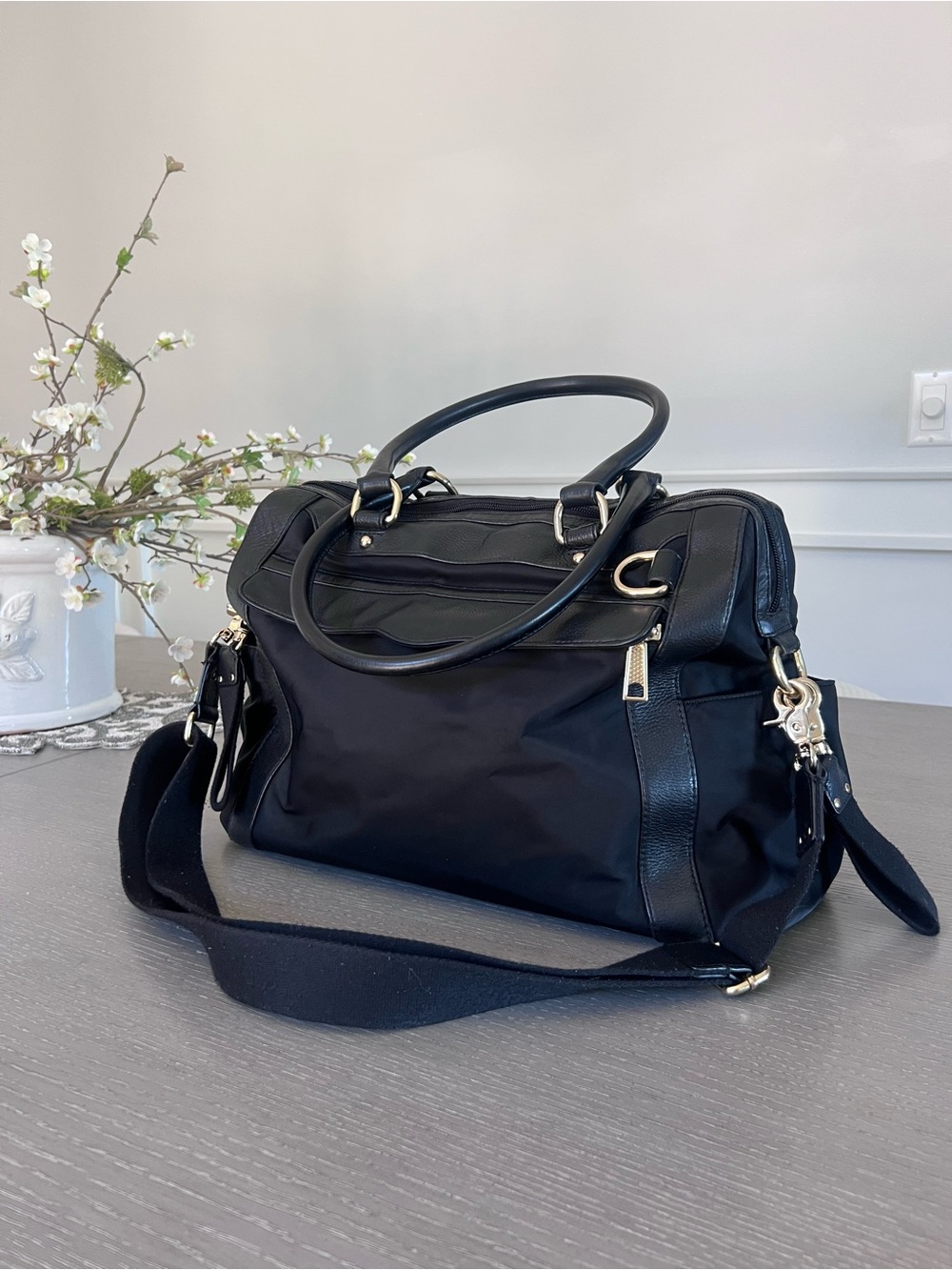 Classic Black Women's Satchel Bag with Detachable Strap diaper bag